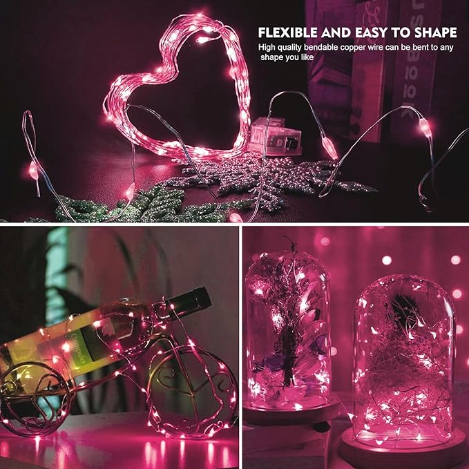 AIKEI 12 Pack LED Fairy Lights Battery Operated, Valentines Day Decor Pink String Lights Waterproof 7 Feet 20 LED Firefly Starry Lamps for Wedding Party Bedroom Garden Christmas Decoration