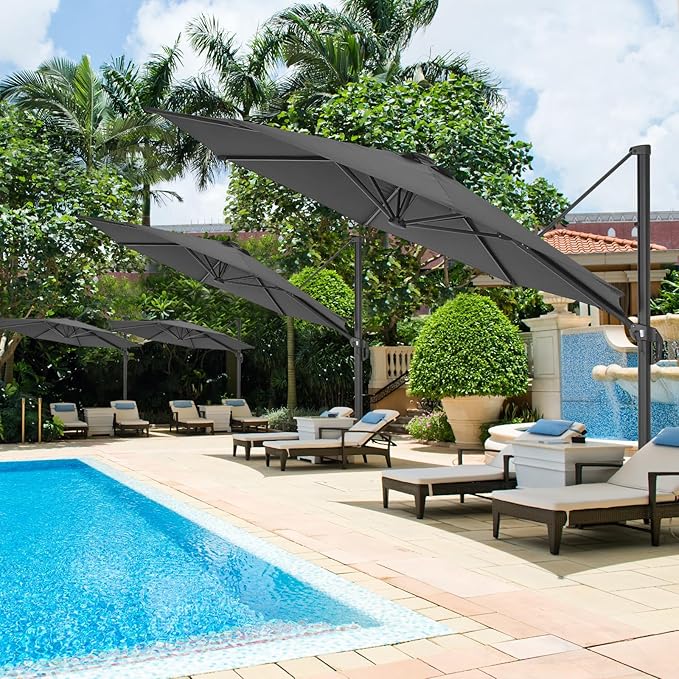 HOTEEL10x10ft Patio Umbrella Cantilever Umbrellas - Upgrade and Intensify - 360 Rotation and 5 Angles Adjustment - Aluminum Offset Pool Umbrella Outdoor Umbrellas for Patio Garden Pool