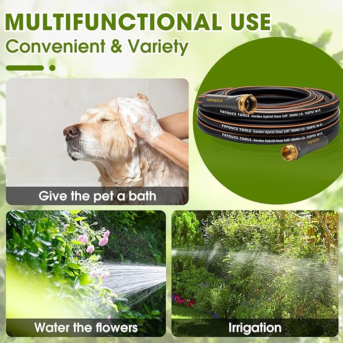 Heavy Duty Garden Hose ? 5/8 Inch Flexible, Lightweight Hybrid Hose with 600 PSI Burst Pressure, Swivel Handle, and Durable Copper Male/Female Fittings (Black, 25FT)