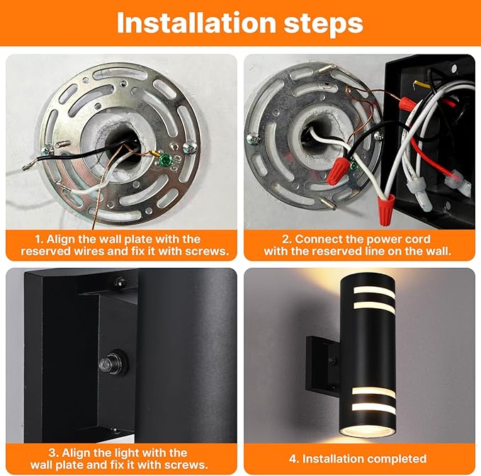 Dusk to Dawn Wall Light 6 Pack, Modern Outdoor Wall Lights with LED Bulbs, Cylinder Black Porch Light Fixture Wall Mount, Up and Down Lighting Outdoor Wall Sconce for House Porch Door