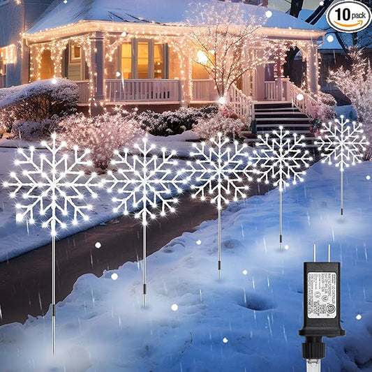 Brightown Snowflake Lights Outdoor, 10 Large Snowflake Christmas Pathway Lights Outdoor Christmas Decorations Yard Sidewalk Walkway Driveway Marker Stake, Cool White
