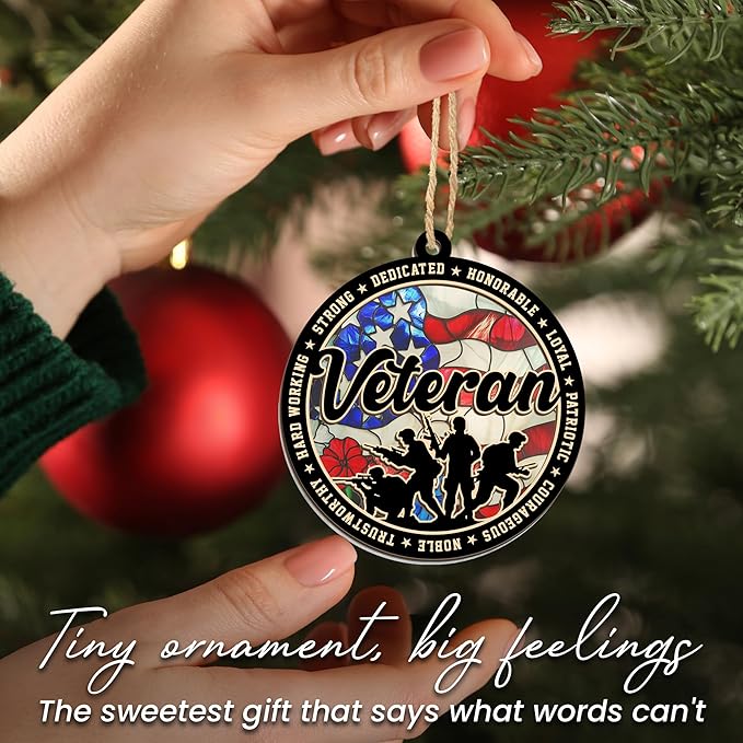 FLAGWIX Army Christmas Ornaments for Patriotic - Suncatcher Army Ornaments for Christmas Tree Decorations - Veteran Gifts for Men Women Dad Grandpa, Military Ornaments, Veterans Day Gifts Bulk