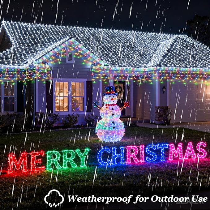 612 LED String lights Indoor Outdoor, 60ft Christmas Window Lights with 136 Drops 12 Modes, Dimmable Curtain Lights, Fairy Lights for Bedroom Holiday Wedding Party Home Xmas Decorations, Multicolor