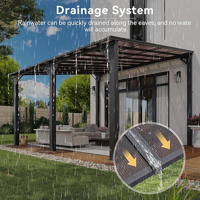 Aoxun 14’x12’ Gazebo, Wall Mounted Gazebos Pergola on Clearance, Outdoor Patio, Large Wall-Mounted Heavy Duty Awnings for Patio, Decks, Backyard