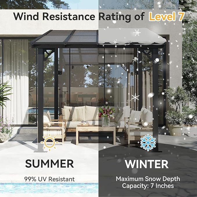 Aoxun 8’x10’ Gazebo, Wall Mounted Gazebos Pergola on Clearance, Outdoor Patio, Large Wall-Mounted Heavy Duty Awnings for Patio, Decks, Backyard (Black)
