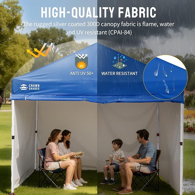 CROWN SHADES 10X10 Comercial Instant Canopy Pop Up Tent with Center Lock (10x10 with 4 Sidewalls, Blue)