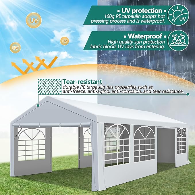 GARTOO 13' x 26' Heavy Duty Party Tent - Event Shelter Canopy Outdoor Wedding Gazebo with 4 Sand Bags for Wedding, Birthday Party, Outdoor Event