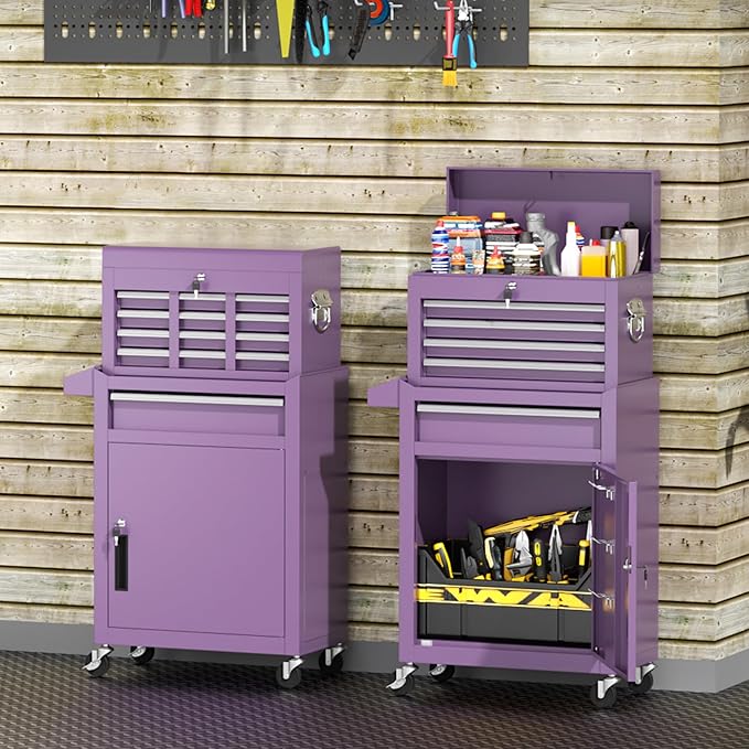 INTERGREAT 5 Drawer Tool Chest with Wheels, Rolling Tool Chest with Enhanced Packaging, Tool Storage Organizer Cabinets with Lock&Key for Garage, Workshop (Purple)