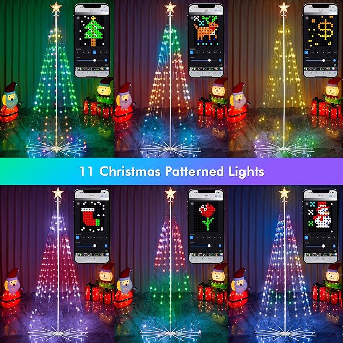 8FT Outdoor Christmas Tree, RGB Color Changing Pre-lit Smart Cone Christmas Tree with LED Lights, App & Remote Control, DIY Multi-Color Lightshow, Music Sync, Christmas New Year Decoration