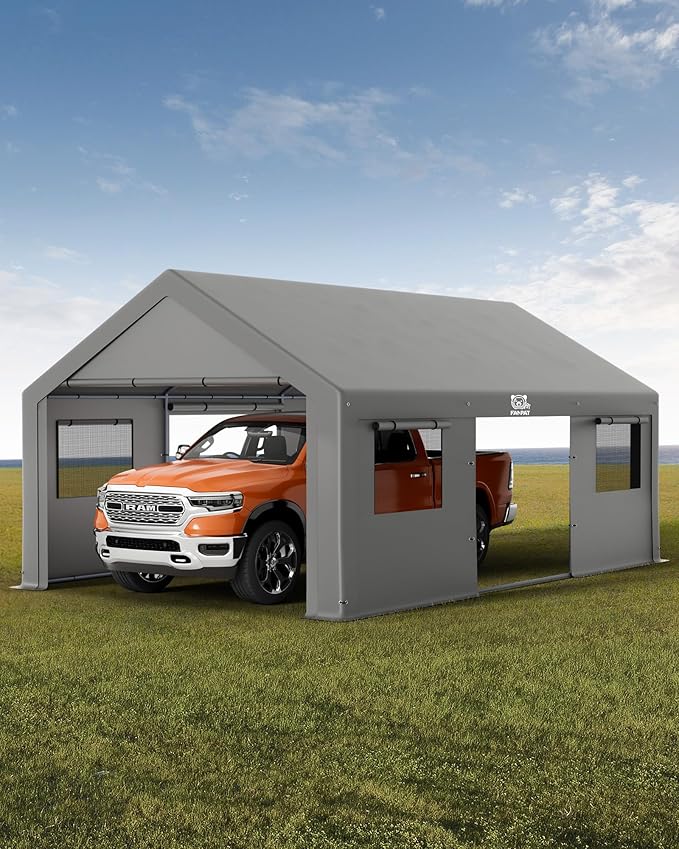 13x20 ft Heavy Duty Carport, Waterproof & UV Protected Carport with Reinforced Steel Frame, All-Weather Outdoor Shelter for Cars, Trucks, Vans, RVs, and Workshops