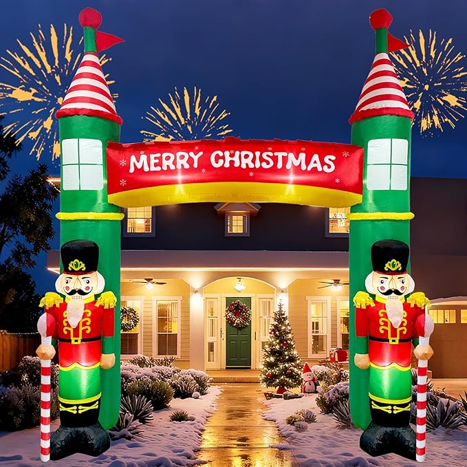 10FT Christmas Inflatable Outdoor Decoration, Nutcracker Soldier Christmas Inflatables Archway, Christmas Blow Up Yard Decorations Built-in LED Lights Xmas Archway Outdoor for Lawn Garden Xmas
