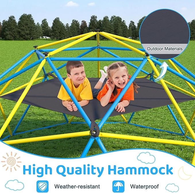 Climbing Dome,10 FT Dome Climber with Hammock and Swing Outdoor&Indoor Anti-Rust Metal Jungle Gym For Backyard Play Equipment Geometric Dome Toddler Climbing Toys Great Gift for Kids Aged 3 to 8