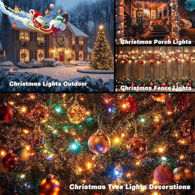 OZS 2PK 240LED Solar Christmas String Lights Outdoor Waterproof | Solar Christmas Tree Lights with 8 Lighting Modes Solar Light Outdoor for Xmas Party Garden Tree Christmas Decorations (Warm White)