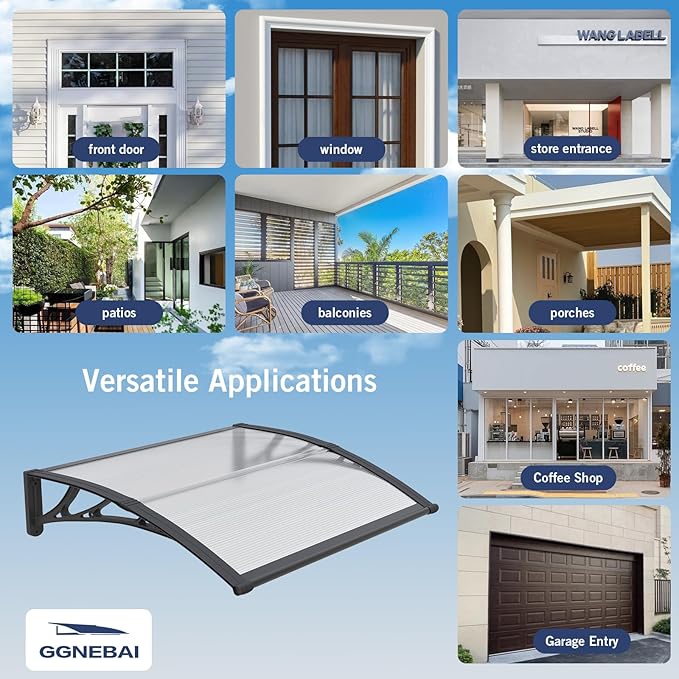 Awning for Door Entrance,32x48 Inches Window Awnings for Doors Canopy Polycarbonate Cover Patio Door Awning UV Rain Snow Sunlight Protection Hollow Shee