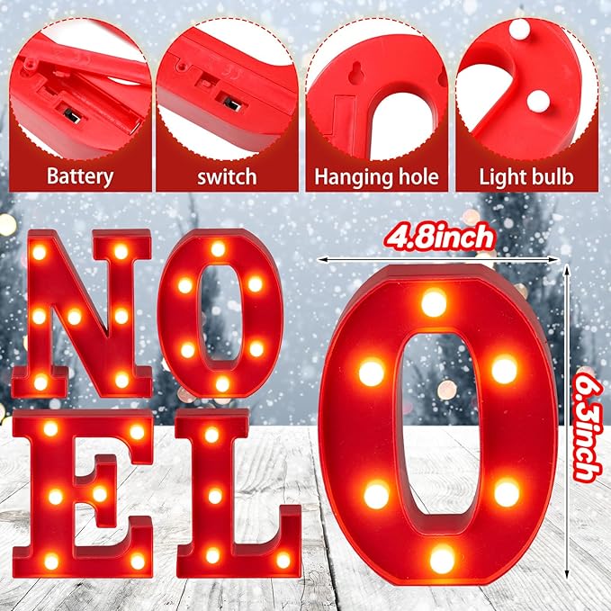 VIHOSE LED Letter Lights Sign - Battery Powered Letter Lights for Home Bar, Bedroom, Tabletop Decoration - Gift (Noel)