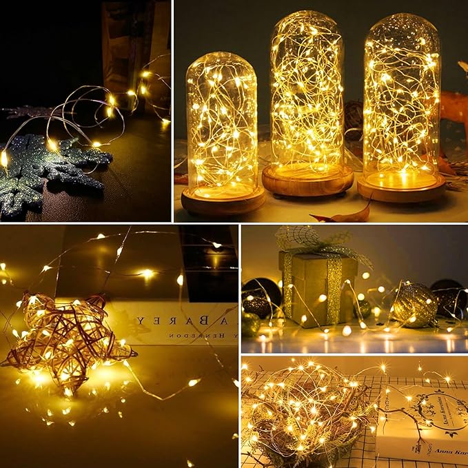 AIKEI 12 Pack Led Fairy Lights Battery Operated String Lights Waterproof Silver Wire 7 Feet 20 Led Firefly Starry Moon Lights for DIY Wedding Party Bedroom Patio Christmas Warm White
