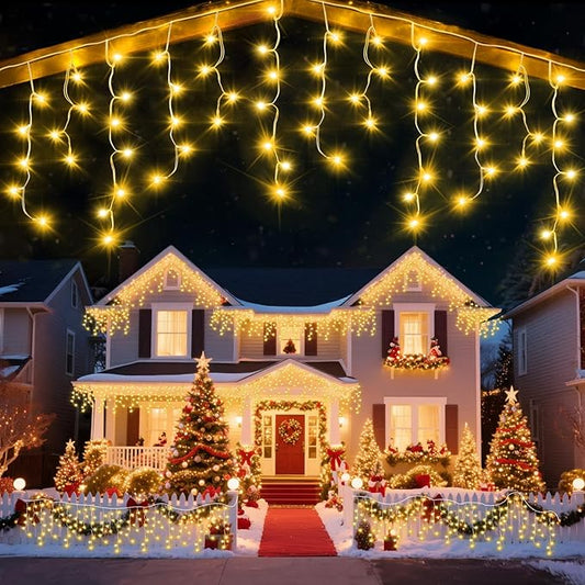 98 Ft Ice Lights for Outside, 1216 LED Christmas Lights Outdoor Plug in, Christmas String Lights with 8 Modes & Timer for Holiday, Party, Wedding, House, Patio, Outdoor Decor(Warm White)