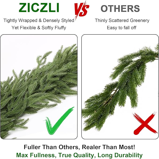 6 FT Artificial Christmas Norfolk Pine Garland, Realistic Greenery Garland for Indoor Outdoor Door Porch Fireplace Wall Staircase Holiday Christmas Decorations