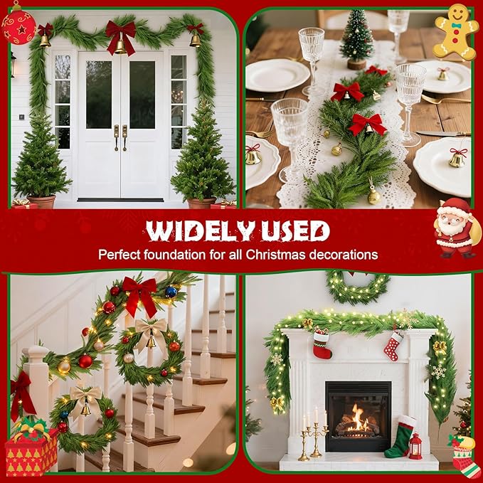 4-Pack Christmas Garland 6FT Artificial Norfolk Pine Garlands Realistic Greenery Faux Pine Garland Real Touch Christmas Decorations Indoor Outdoor for Mantel/Table/Stairs/Wall/Windows Holiday Decor
