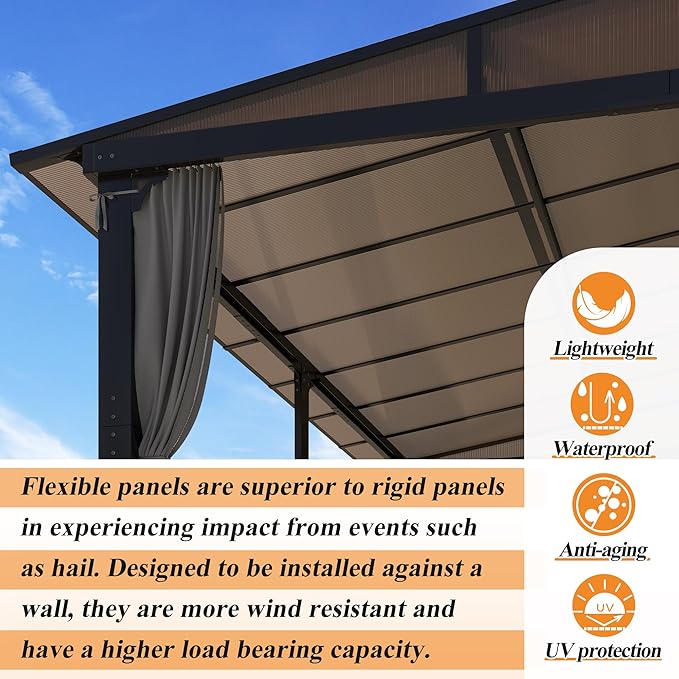 GARTOO 12’ x 14’ Gazebo for Patio - Aluminum Lean to Gazebos Pergola with Sloping Roof, Outdoor Wall-Mounted Canopy Awnings to House for Patio, Garden, Lawn, Backyard Deck