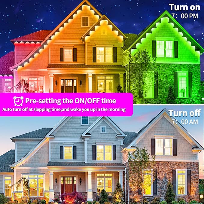 100FT Permanent Outdoor Light, IP67 Waterproof LED Eaves Light, App/Remote Control Christmas Lights, Suitable for House，Patio Decor Garden Party Festival Decoration