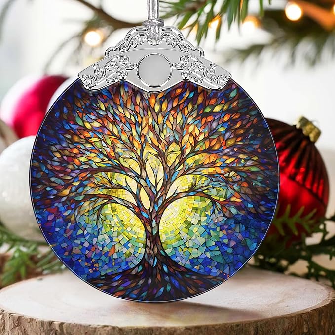 2025 Ornaments for Christmas Tree - Stained Glass Tree of Life Holiday Decor - Christmas Ornament and Gift Idea for Mom, Gift Exchange