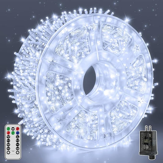 String Lights 1200LED 196FT, Waterproof Outdoor String Lights with Remote and Timer, 8 Modes Dimmable Fairy Lights for Indoor Outdoor Wedding Party Holiday Decorations (Cool White)