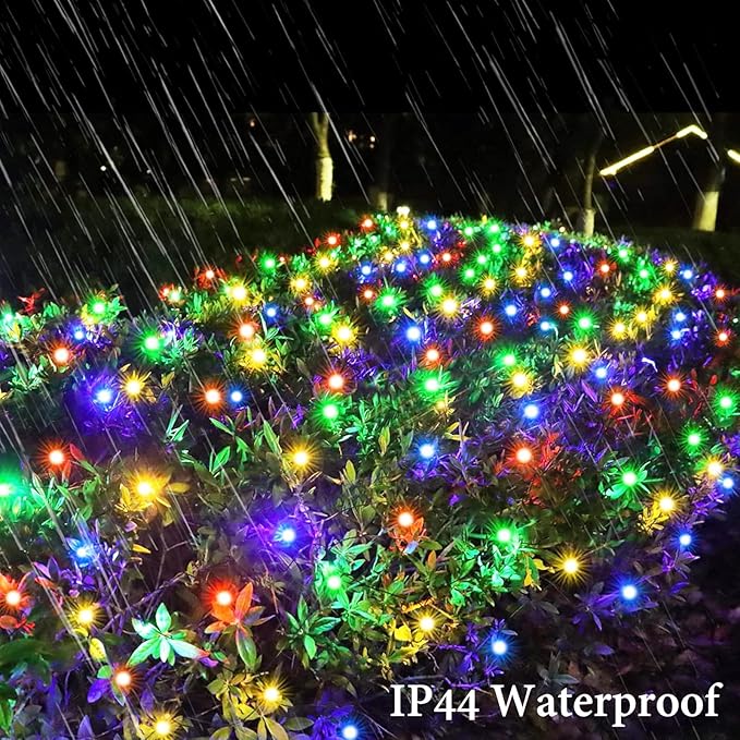 OYCBUZO 300 LED Christmas Net Lights, 14.8ft x 5ft Mesh Lights Outdoor 8 Modes Green Wire, Waterproof Connectable String Lights Plug in for Bushes Xmas Tree Garden Holiday Party Decor - Multicolor