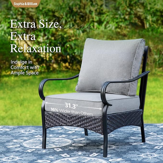 Sophia & William Patio Furniture Set, 5 Piece Metal Outdoor Conversation Set with 3-Seater Outdoor Couch, 2 Sofa Chairs, 1 Loveseat,1 Coffee Table for Outdoor Seating, Backyard, Porch(Grey)