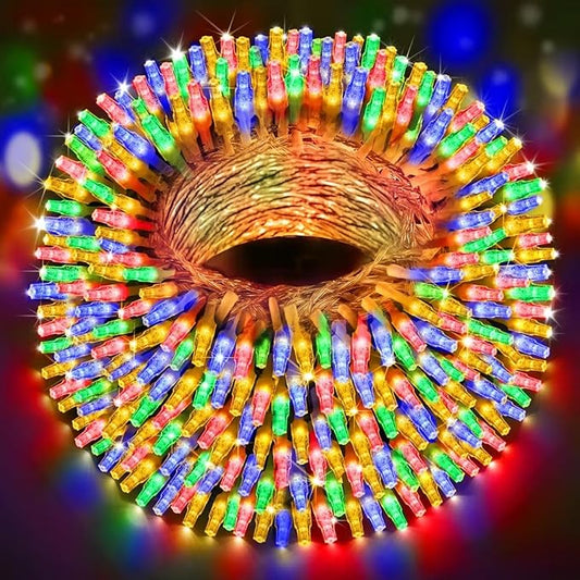 295Ft 600LED F8 Upgraded Christmas Lights Outdoor Decorations 8 Modes & Memory Timer Christmas with Plug in Waterproof Fairy String for Xmas Wedding Party Holiday Decor