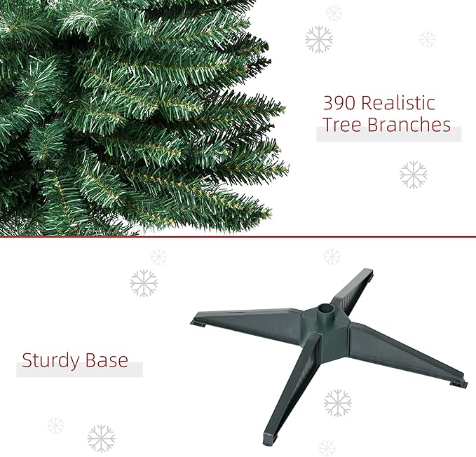 HOMCOM 6' Artificial Pencil Christmas Tree, Slim Xmas Tree with 390 Realistic Branch Tips and Plastic Stand, Green