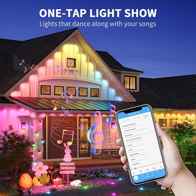 Permanent Outdoor Lights for House, 100ft RGB+IC House Eave Lights, 50 Scene Modes, App/Remote Control, IP68 Waterproof, Smart Outdoor Light for Christmas, Halloween, Party Decor, House Roof Lighting