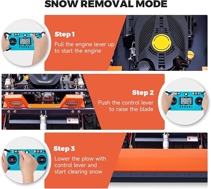 AHM Lawn Mower with Snow Plow, Remote-Controlled Grass Cutter & Snow Blower with 19.7" Cutting Width, Zero Turn Electric Grass Trimmer with 0.8"-5.9" Height Range 45° Max Slope 1094yd Remote Range