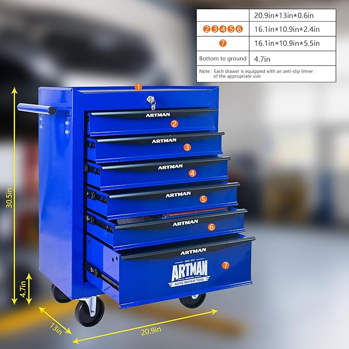 RYH 5 Drawers Rolling Tool Chest - 13 D x 20.9 W x 30.5 H Heavy Duty Mobile Tool Cart with Locking Wheels & Ball Bearing Drawers, Garage Tool Storage Cabinet (Blue, 5 Drawers)