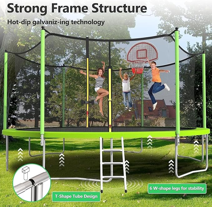 Lyromix Upgraded 16FT 15FT 14FT 12FT 10FT 8FT Trampoline Outdoor with Basketball Hoop and Net, Capacity for 4-6 Kids and Adults