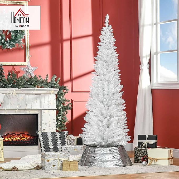 HOMCOM 6' Artificial Pencil Christmas Tree, Slim Xmas Tree with 390 Realistic Branch Tips and Plastic Stand, White