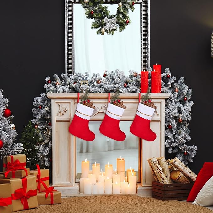 ANVAVO 24 Pack Christmas Stockings 15 Inch Red Felt Xmas Stockings Christmas Tree Hanging Ornaments for Xmas Wall Fireplace Door Window Decorations