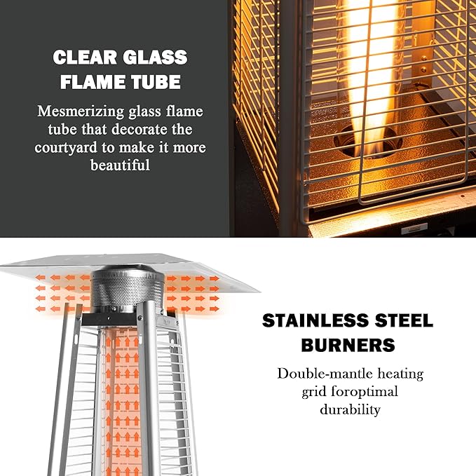 PAMAPIC Patio Heater, 42,000 BTU Quartz Glass Tube Brown Tower Propane Outdoor Heater with Cover