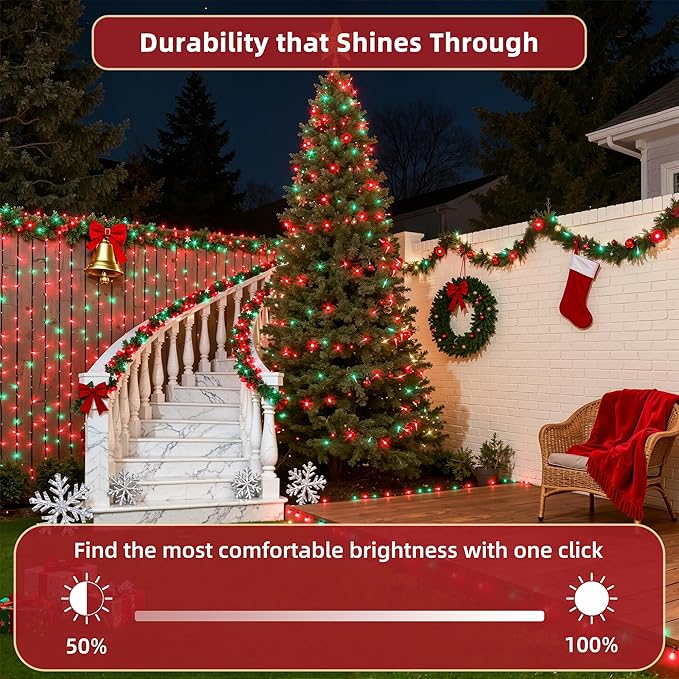 240ft Outdoor Christmas Lights, 750 LED Super Long String Lights 12 Modes & Timer Memory, Dimmable Outsite Waterproof Light Strings for Xmas Tree Garden Wedding Party Holiday Decorations Red & Green
