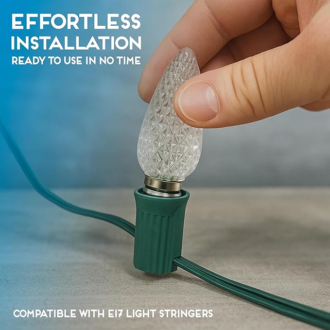 HLO Lighting Set of 25 Warm White C9 Faceted LED Christmas Light Bulbs for Indoor & Outdoor Use | Durable Replacement Bulbs
