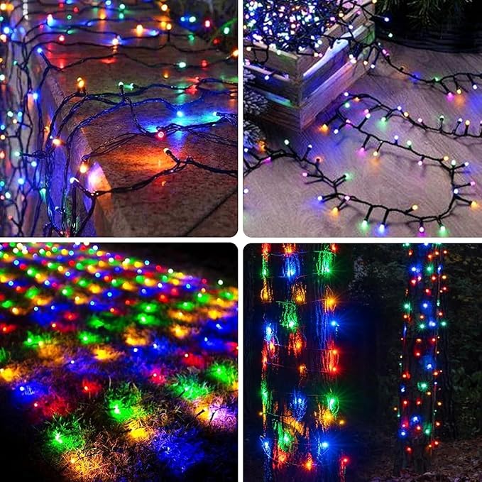 OZS 2PK 240LED Multicolor Solar Christmas Lights Outdoor Waterproof, Solar String Lights for Outside, Green Wire Solar Tree Lights with 8 Lighting Modes for Xmas Wedding Party Christmas Decor