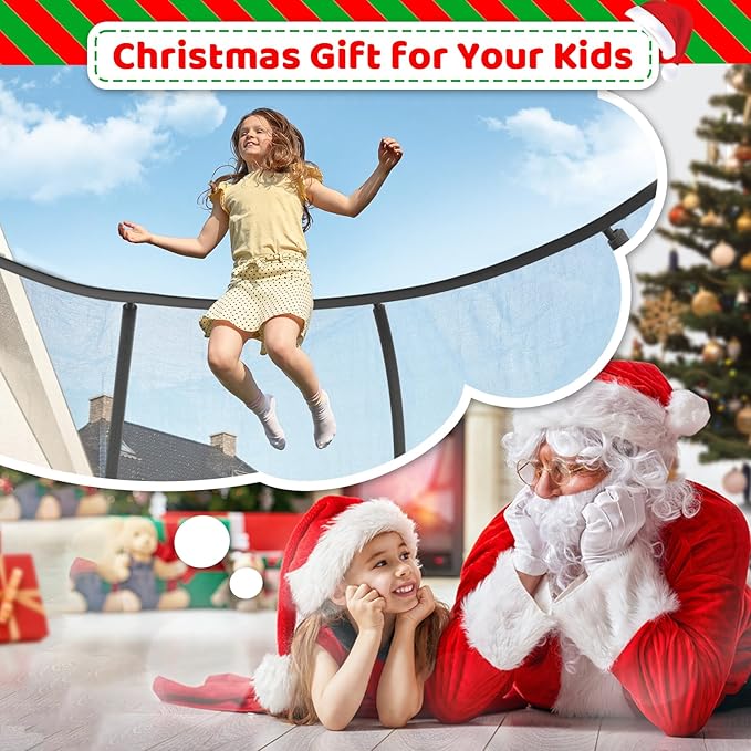 8FT 10FT 12FT 14FT 16FT Trampoline Outdoor, Trampolines for Kids & Adults, Pumpkin Trampolines with Safety Net, Ladder, Coating Metal Frame, ASTM Approved Large Backyard Trampoline for Kids