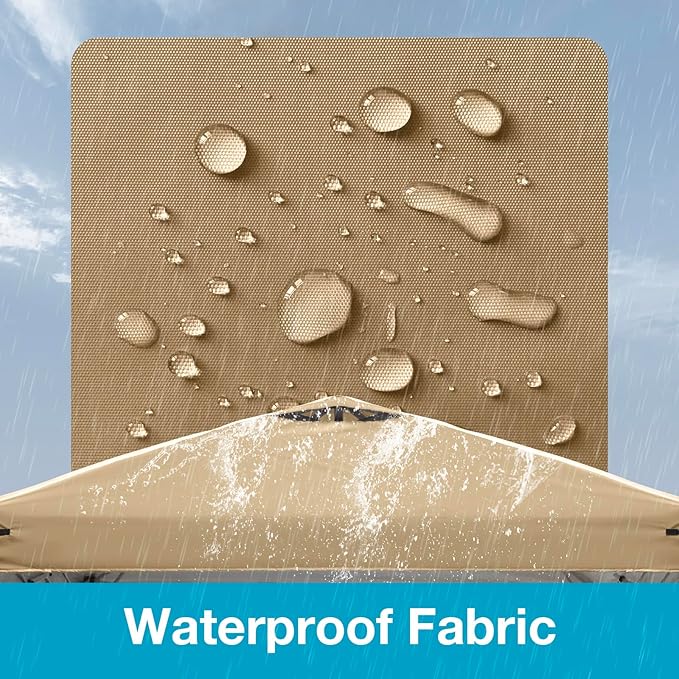 10x10 Canopy Replacement Top Cover with Air Vents for ez up Pop up Canopy Gazebo Tent with Adjustable Straps, Waterproof & Anti-UV for Outdoor Shade (Frame Not Included) (Beige)