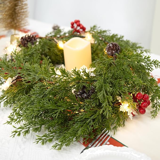 6FT Pre-lit Christmas Cedar Garland Realistic Christmas Garlands Snowflake Lights, Artificial Green Pine Greenery Cypress Garland Decorations Indoor Outdoor Holiday Winter Xmas Decor