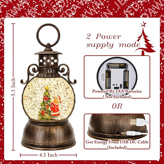 Snow Globes Lantern, Home Lighted Christmas Snow Globe,Christmas Lantern,Water Lanterns Glittering with Christma Music Singing Lanterns