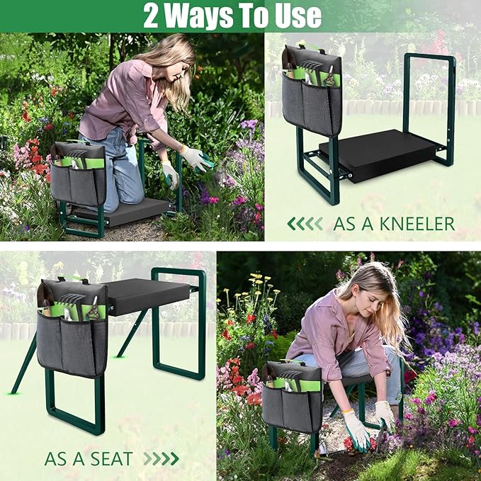 seasky Foldable Garden Kneeler and Seat, Anti-Tipping Gardening Bench Widened Thick Soft Kneeling Pad£¬Heavy Duty Gardening Stool with Garden Tool Bag, Gardening Gift for Women(Without Gloves)