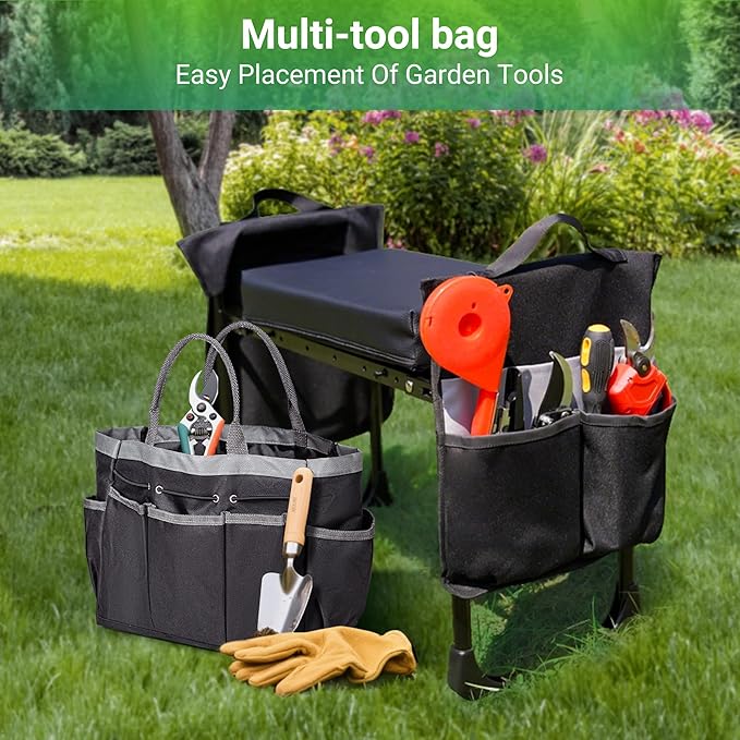 Walensee Garden Kneeler and Seat ? Foldable Heavy Duty Garden Stool with Soft Leather Kneeling Pad, Removable Tool Pouch, Sturdy Steel Frame, No Assembly, Ideal Gardening Gift for Women & Men