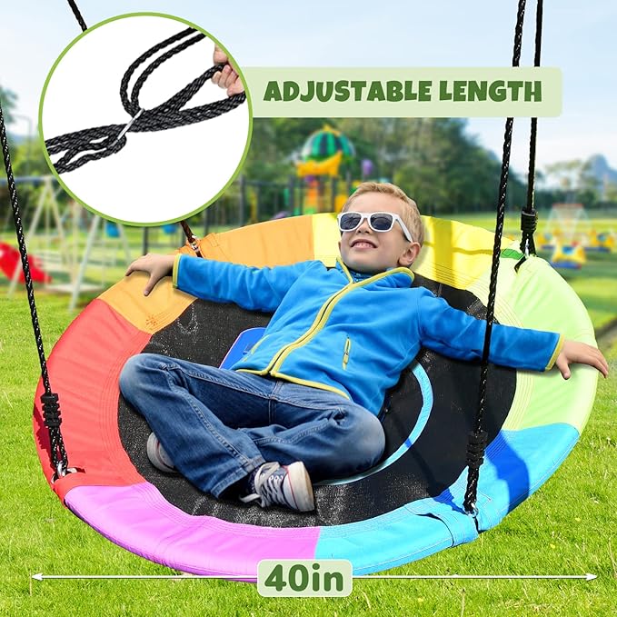 Trekassy 440lbs Swing Set with 40 Inch Saucer Tree Swing and Heavy Duty A-Frame Metal Stand (Multicolor)