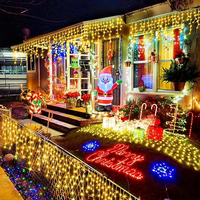 Heceltt Christmas Lights Outdoor, 131FT 1280 LED Ice Lights for Outside, 90 Drops Ice String Lights with 8 Modes, Waterproof Timer & Memory for Yard, Garden, Eaves, Patio, Party (Warm White)