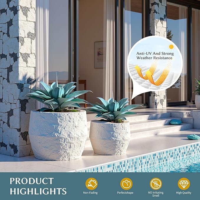 Fake Plants Artificial Agave Plants 13.8" Large UV Resistant Fake Agave Planters for Indoor and Outdoor Decorating Tropical Plant Succulents Greenery Indoor Decor (Blue) 2Pack